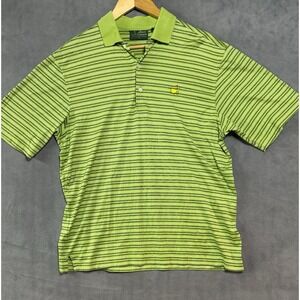 Amen Corner Masters Polo Shirt Mens Medium Lime Green Striped Pima Cotton Golf